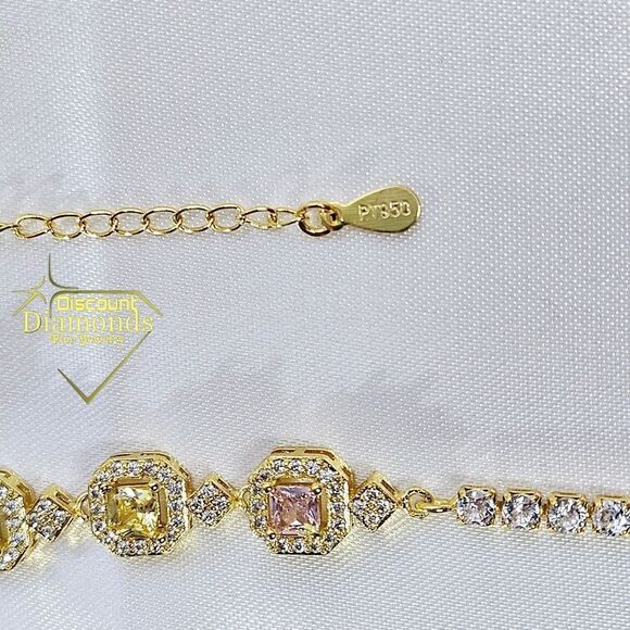 Green, Pink, & White Topaz Tennis Bracelet on Platinum - Stamped PT 950 … - Picture 5 of 8